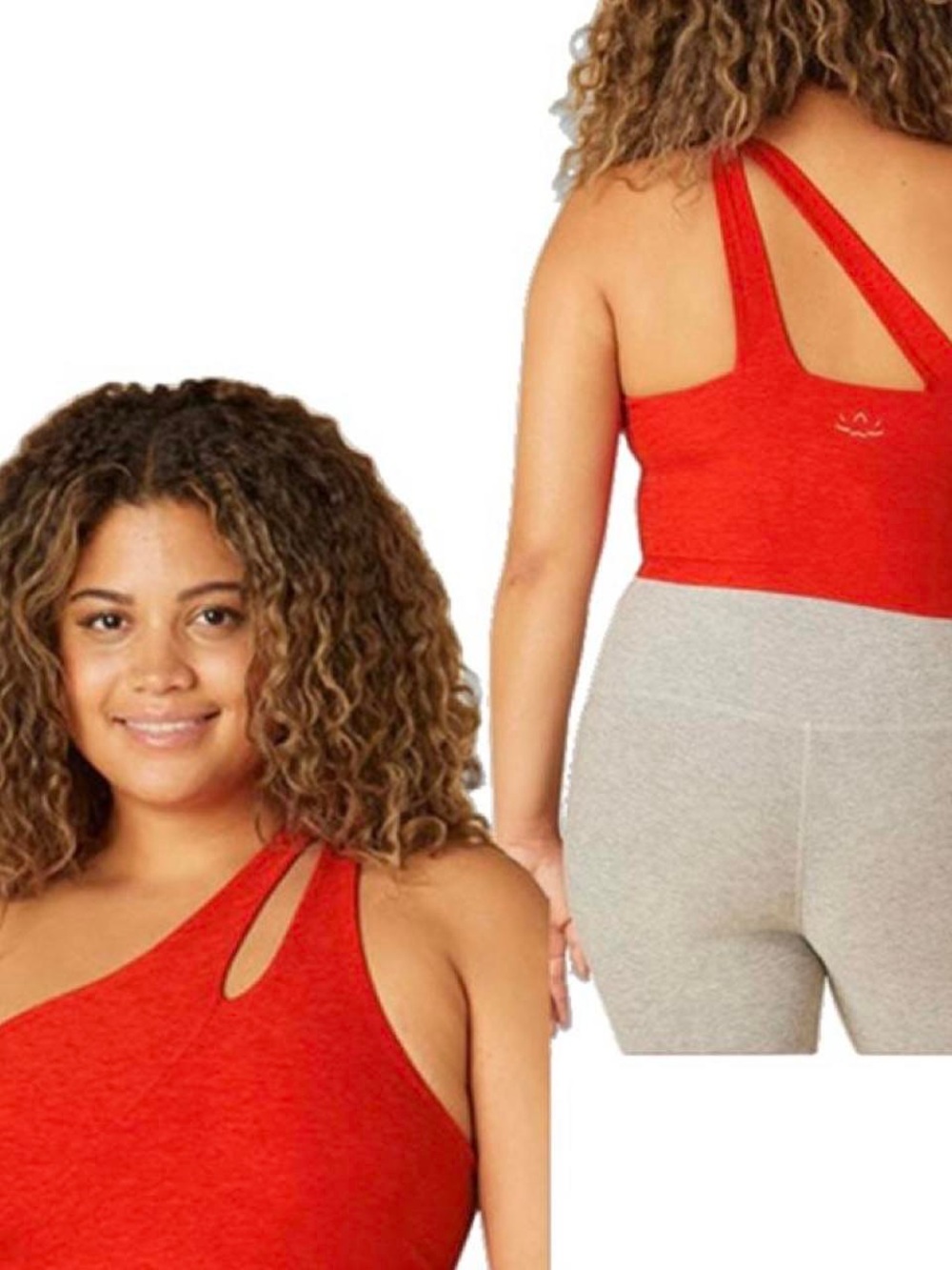 Beyond Yoga Asymmetrical One-Shoulder Sports Bra in Red